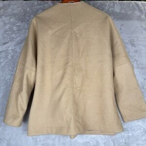 H&M Womens XL Camel Tan Diagonal Twill Collarless Oversized Car Coat Jacket